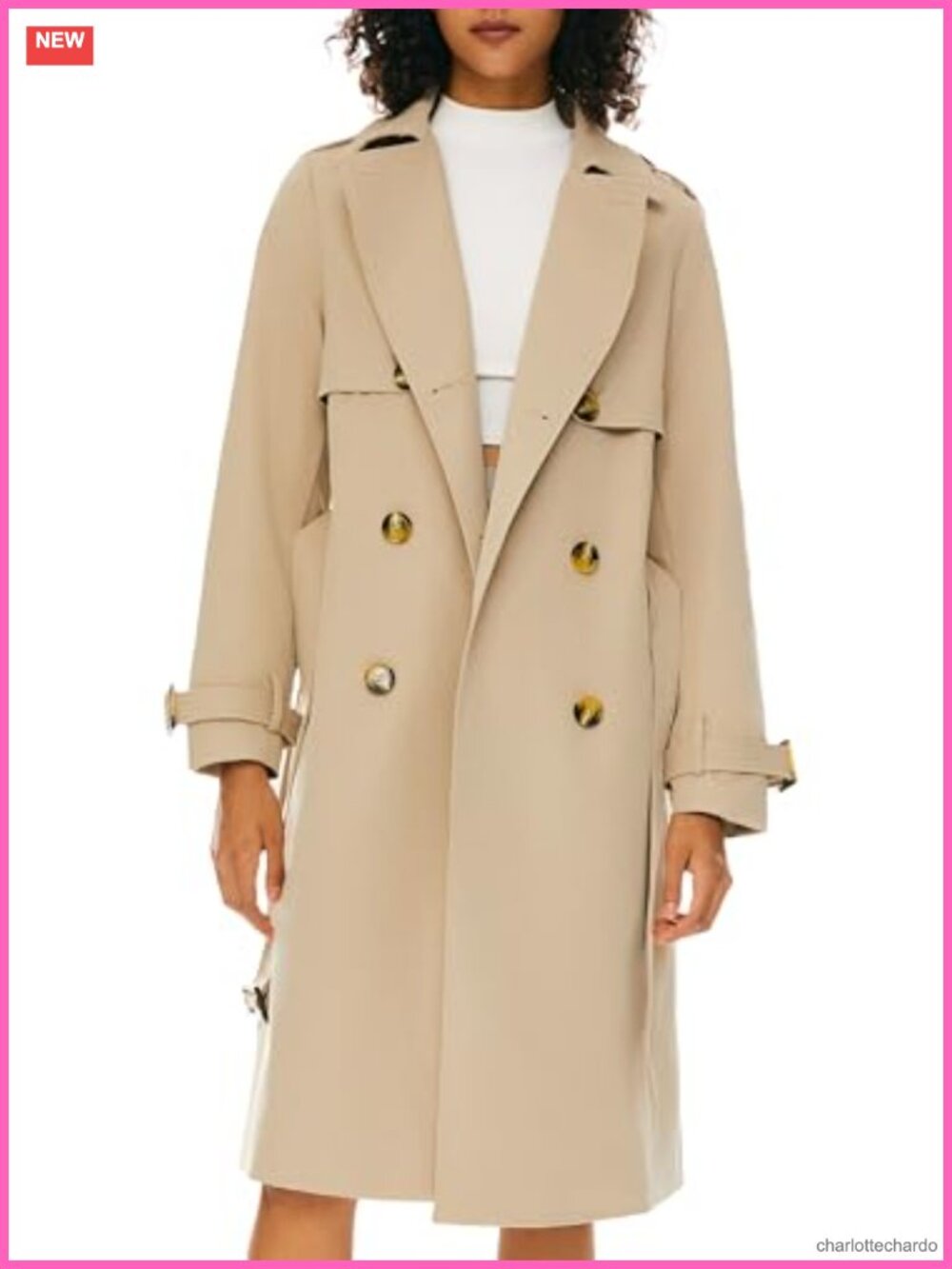 Women's Double Breasted Trench Coat 3/4 Length Belted Lapel Jacket